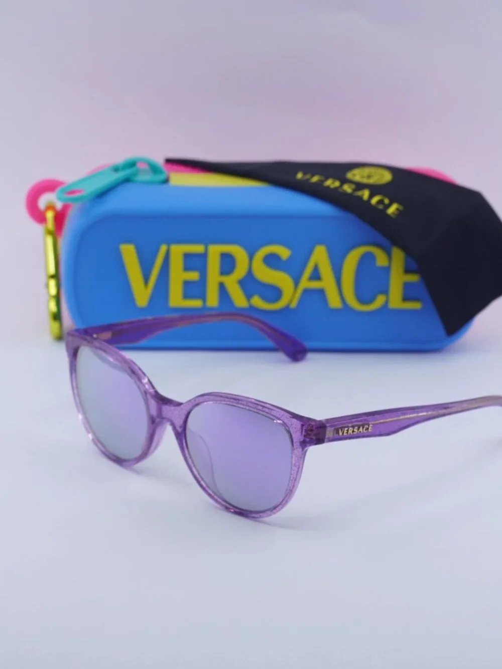 Versace Kids VK4427U 53734V Sunglasses Lilac Cat Eye Frame, Grey Lenses